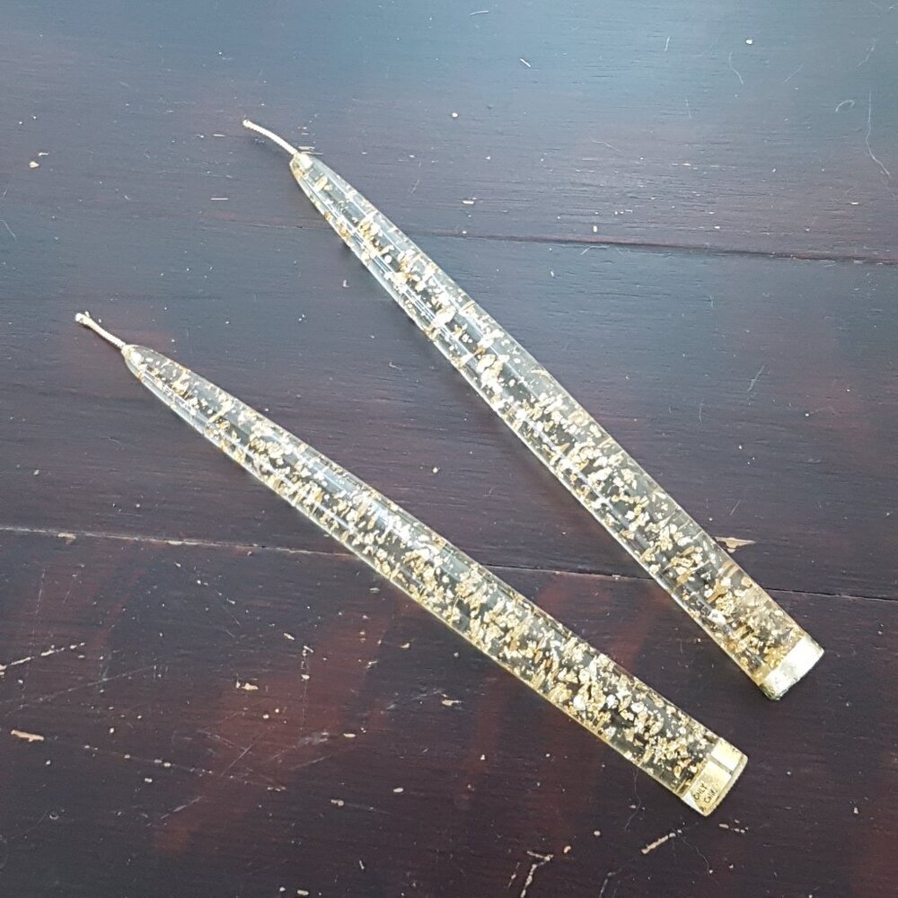MCM Lucite Flameless Candles with Gold Flecks